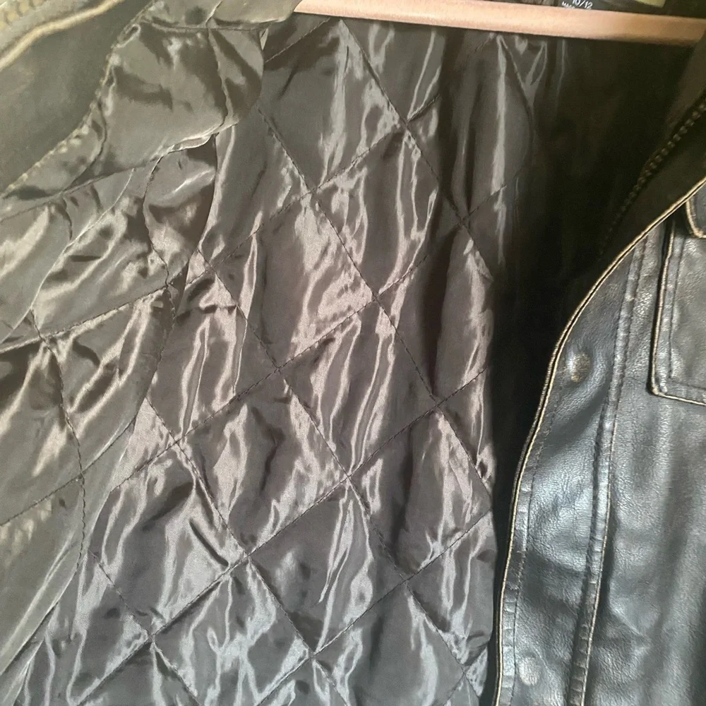 Hawke & Co Boys Brown Faux Leather Sherpa Collar Bomber Biker Moto Jacket 10/12